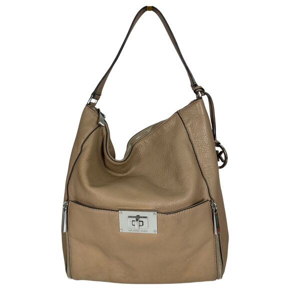 Michael Kors Hobo Brown Taupe Pebbled Leather Shoulder Bag Purse - Picture 1 of 8